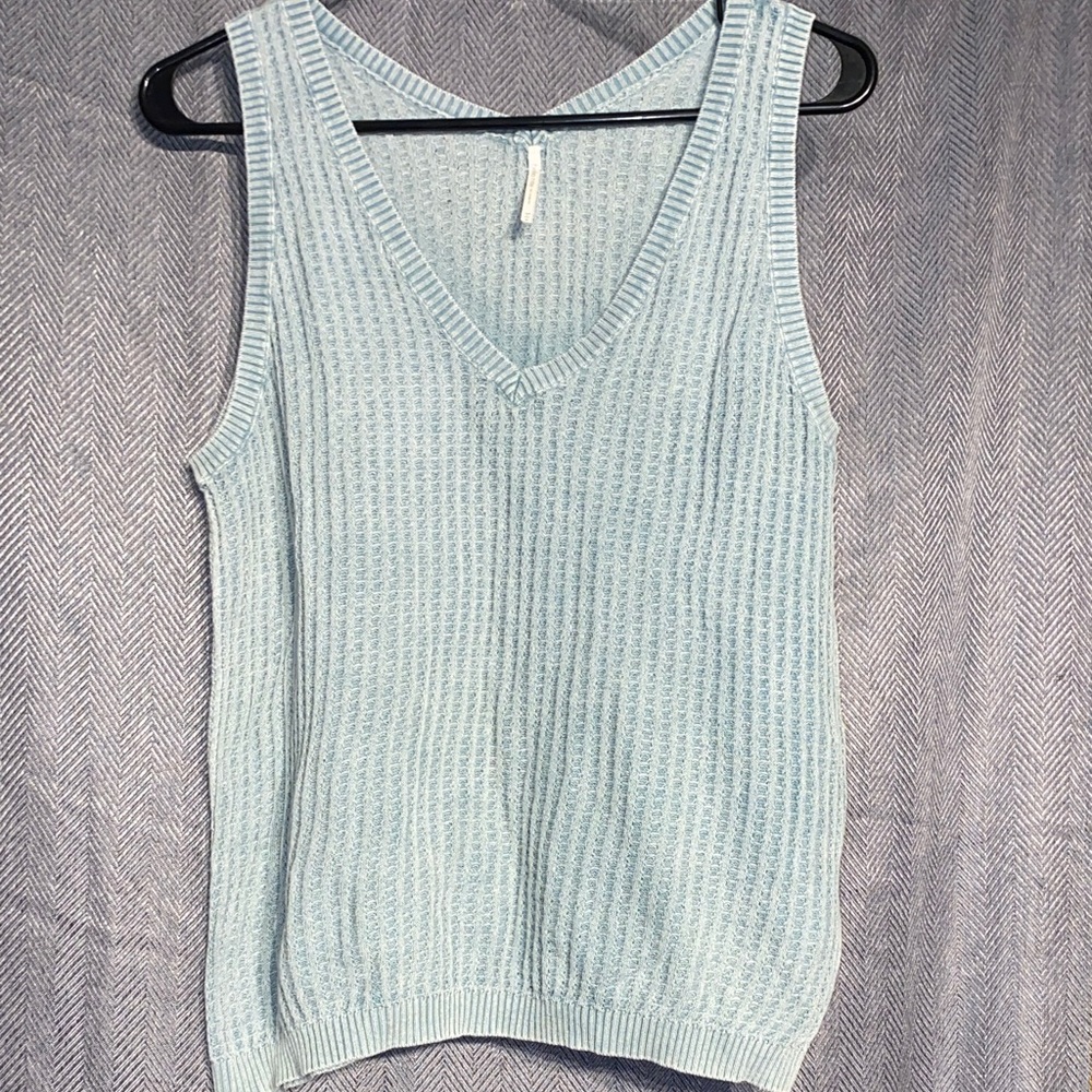Sky Blue V-Neck Knit Tank Top